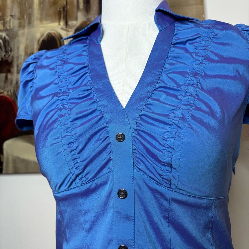 Express Blue Iridescent Ruffle Blouse - Picture 3 of 8
